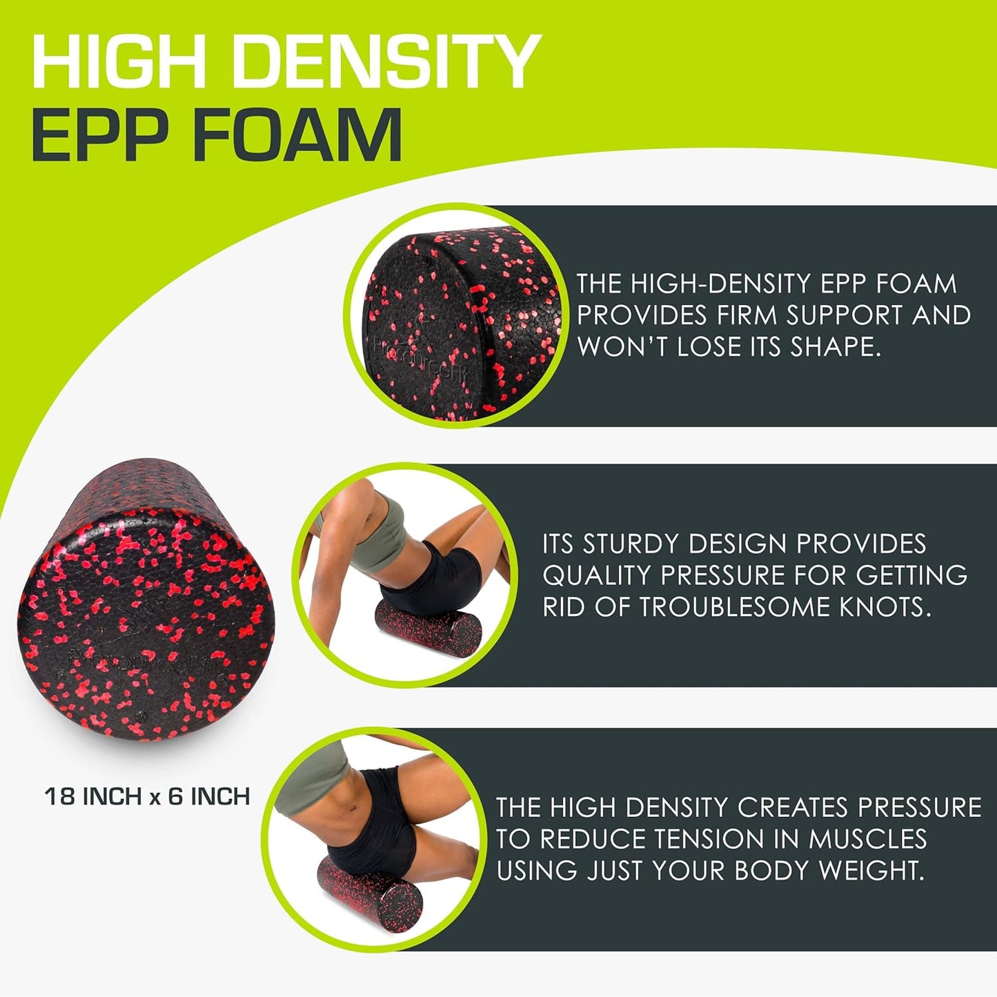 ProsourceFit High Density Foam Rollers 12 - inches Long, Firm Full Body Athletic Massage Tool for Back Stretching, Yoga, Pilates, Post Workout Muscle Recuperation, Black/Green