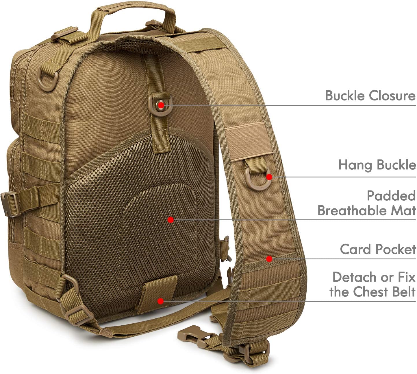 G4Free Tactical Sling Backpack Big Molle EDC Assault Range Bag Pack Military Style for Concealed Carry