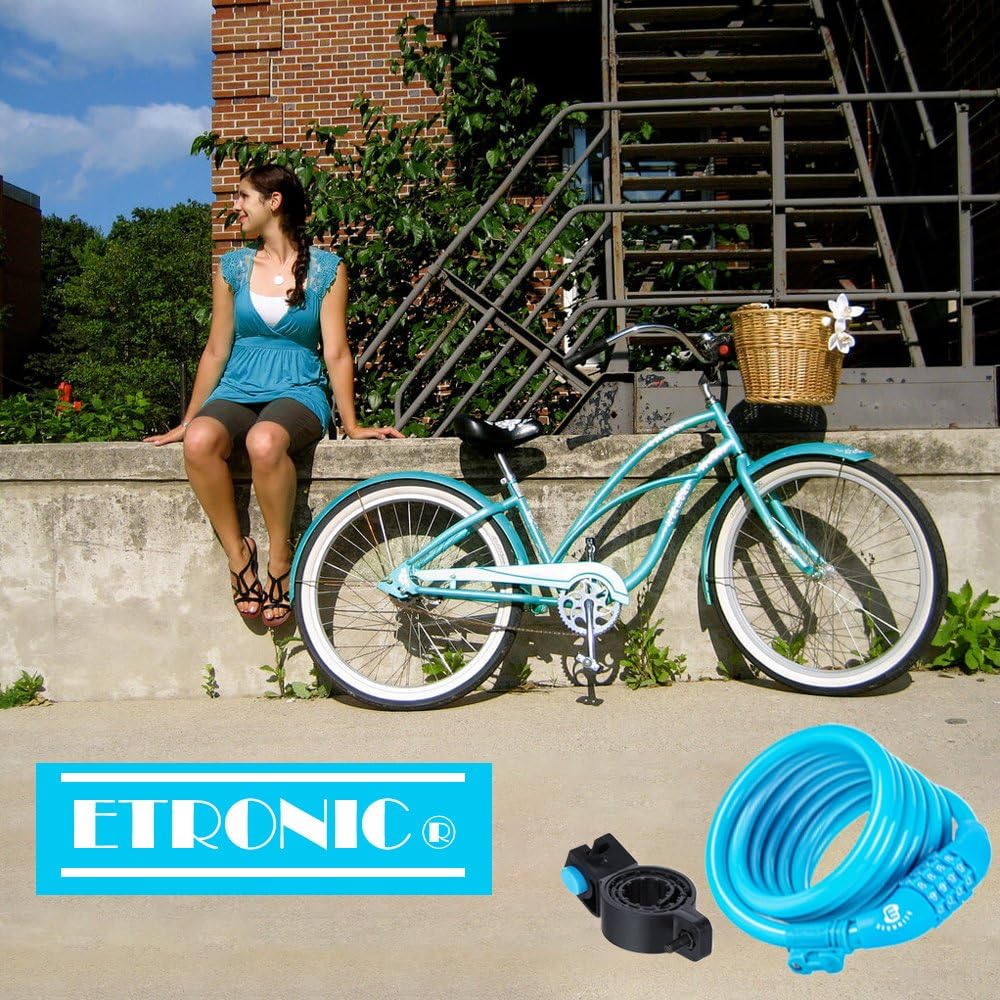 Secure Etronic 6ft Coiled Bike Lock - Resettable Combo Lock with Mounting Bracket
