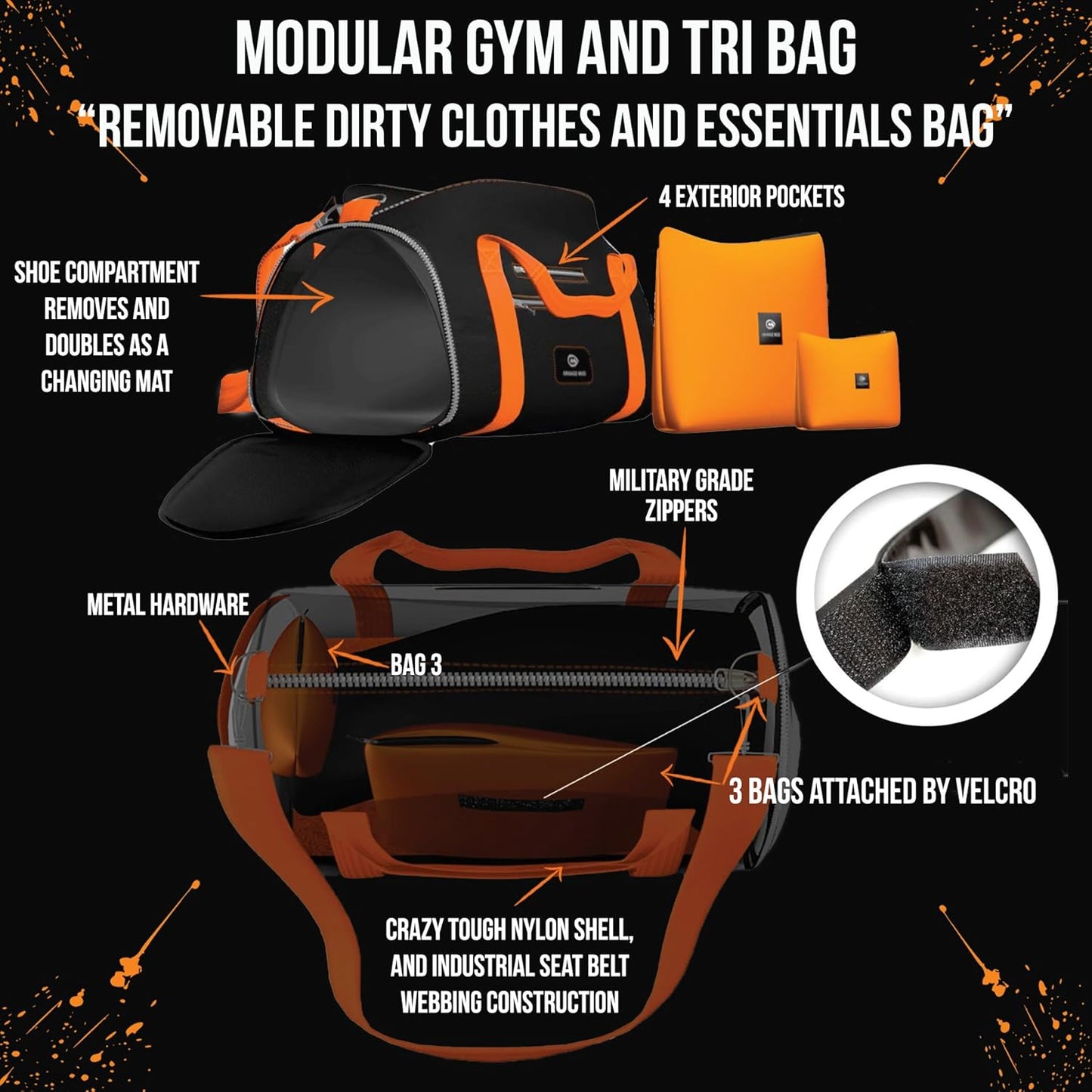 Modular Gym Bag (Black w/Orange Straps)