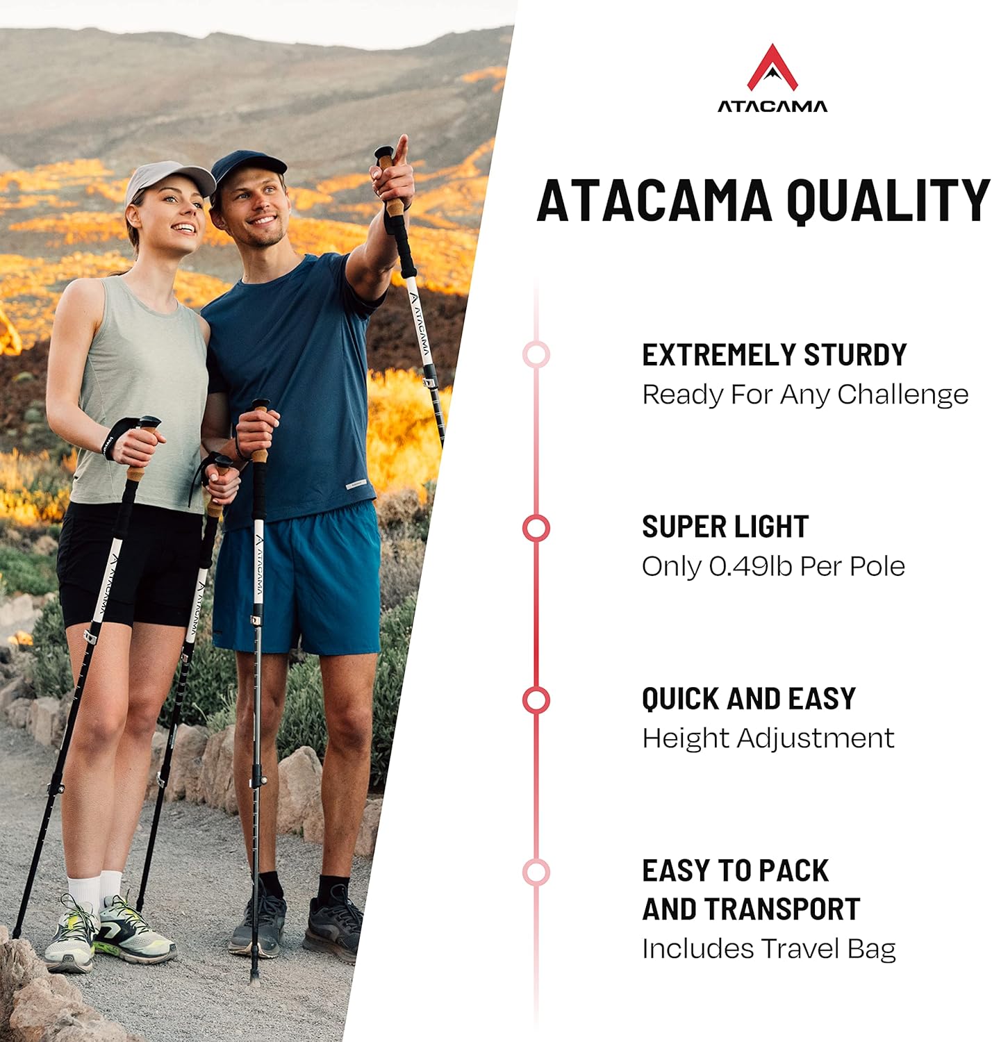 ATACAMA Lightweight Foldable Carbon and Aluminum 7075 Collapsible Hiking Sticks with Cork Handle - Hiking Poles Telescopic Trekking Poles Folding Walking Sticks For Hiking Accessories Nordic Walking Poles
