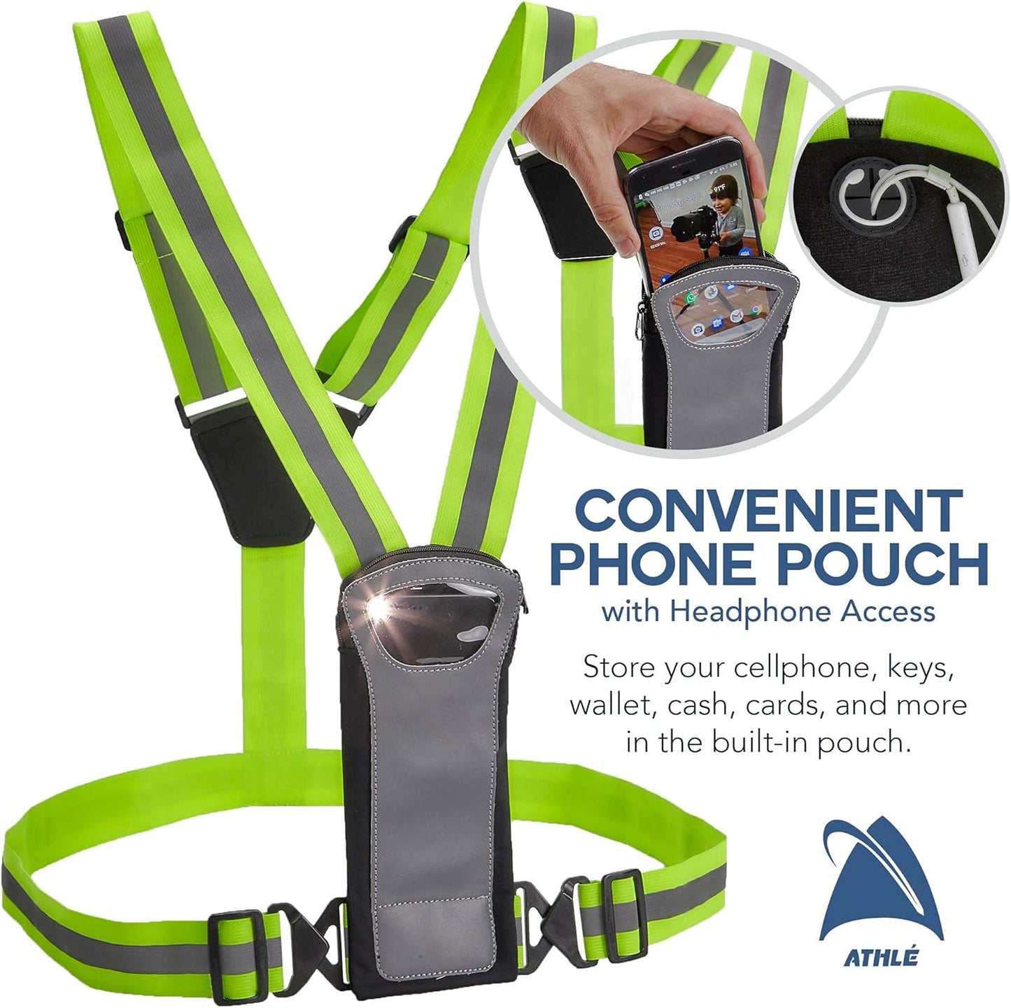 Athlé Reflective Vest with Phone Holder - High Visibility Vest for Safe Running, Jogging, Dog Walking, Biking and More