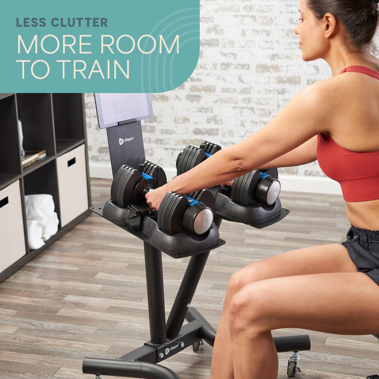 Lifepro Adjustable Dumbbell Stand Rack - Compatible with PowerFlow Plus, PowerUp Plus, and for More Brands- Phone Holder, featured Castors - Home Gym Storage and Convenient Strength Training