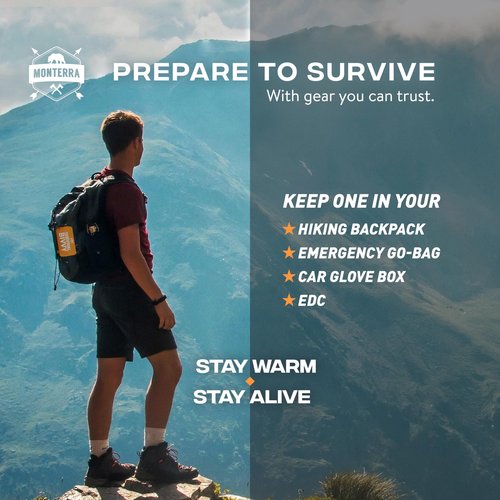 Monterra Emergency Survival Bivvy, Sleeping Bag, 2 Pack, Hiking Essentials, Bivy Sack, Outdoor Gear and Equipment, Camping Accessories. (Orange)