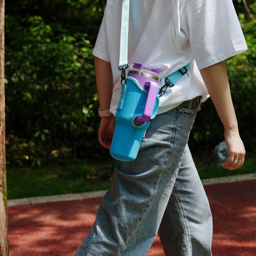 SOGIME Water Bottle Carrier Bag with Strap for Stanley Cup 40oz,Machine Washable Cup Carrier Bag & Case Fit Most 40oz Tumbler with Handle,Blue