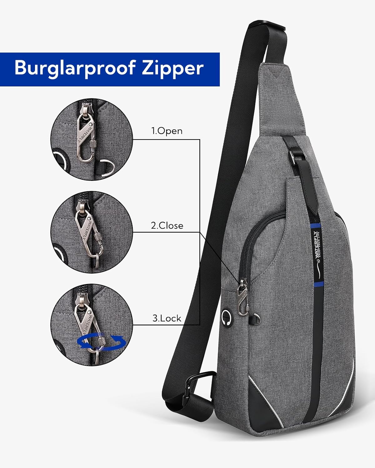 WATERFLY Small Crossbody Sling Backpack Anti Theft Backpack for Traveling Chest Bags for Men&Women Multipurpose Casual Daypack Hiking Shoulder Bag (Black)