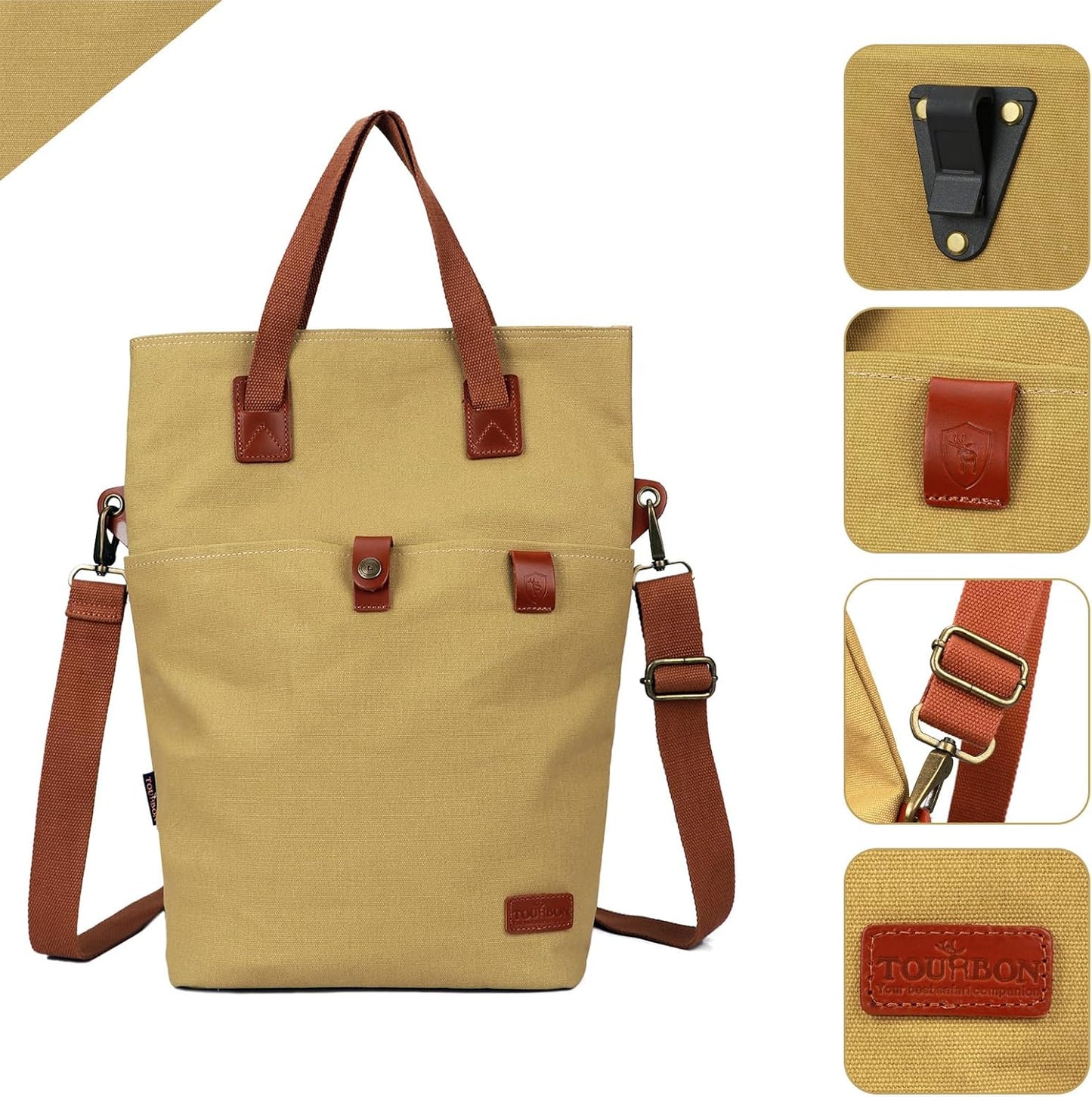 TOURBON Canvas Clip-On Quick-Release Bike Panniers Women's Shoulder Tote Bag
