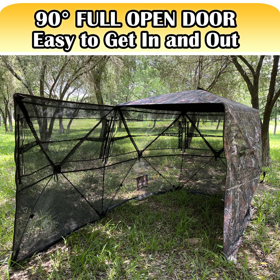 CROSS MARS Full Open Door 2-3 Person 360 Degree Ground Hunting Blind Camouflage Pop Up Duck Turkey Deer Hunting Blinds Tent