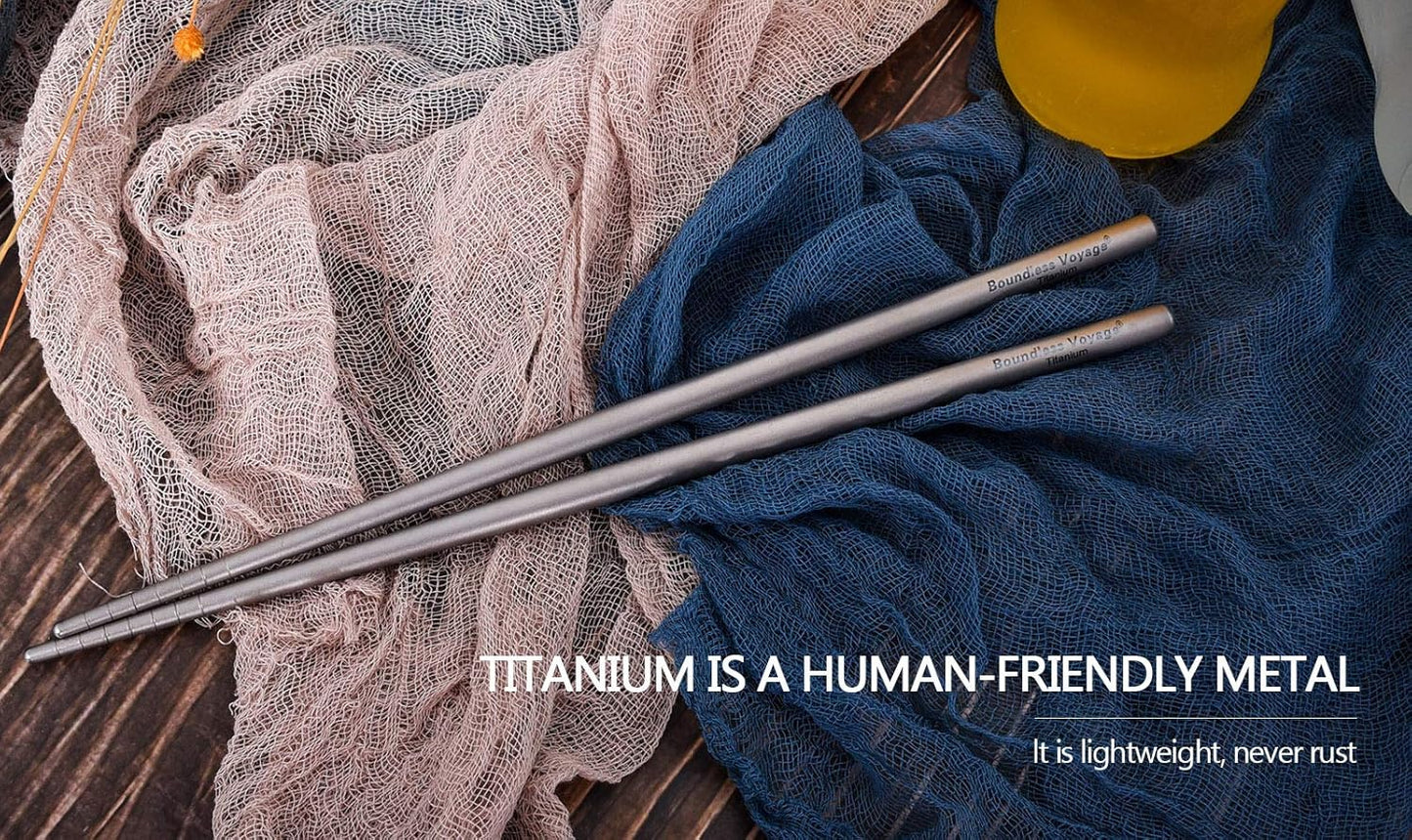 iBasingo Titanium Chopsticks Square Ultralight (15g) Skidproof Chinese Chopsticks for Camping, Travel & Home Use, Reusable Metal Utensil Durable Outdoor Cutlery (1 Pair Ti1001T)