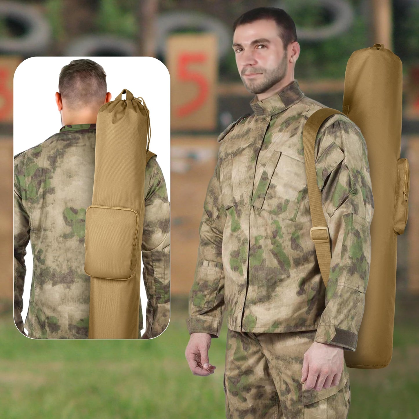 GOBUROS Tactical Shooting Mat with Carrying Bag, Extra Large Roll Up Shooting Mats Prone Padded Shooting Blanket with 2 Accessory Pockets for Range Shooting Hunting, Khaki