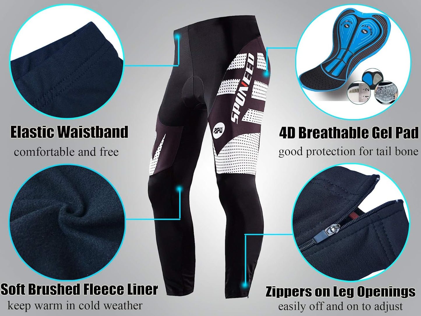 sponeed Men's Bicycle Pants 4D Padded Road Cycling Tights Leggings Outdoor Cyclist Riding Bike Wear
