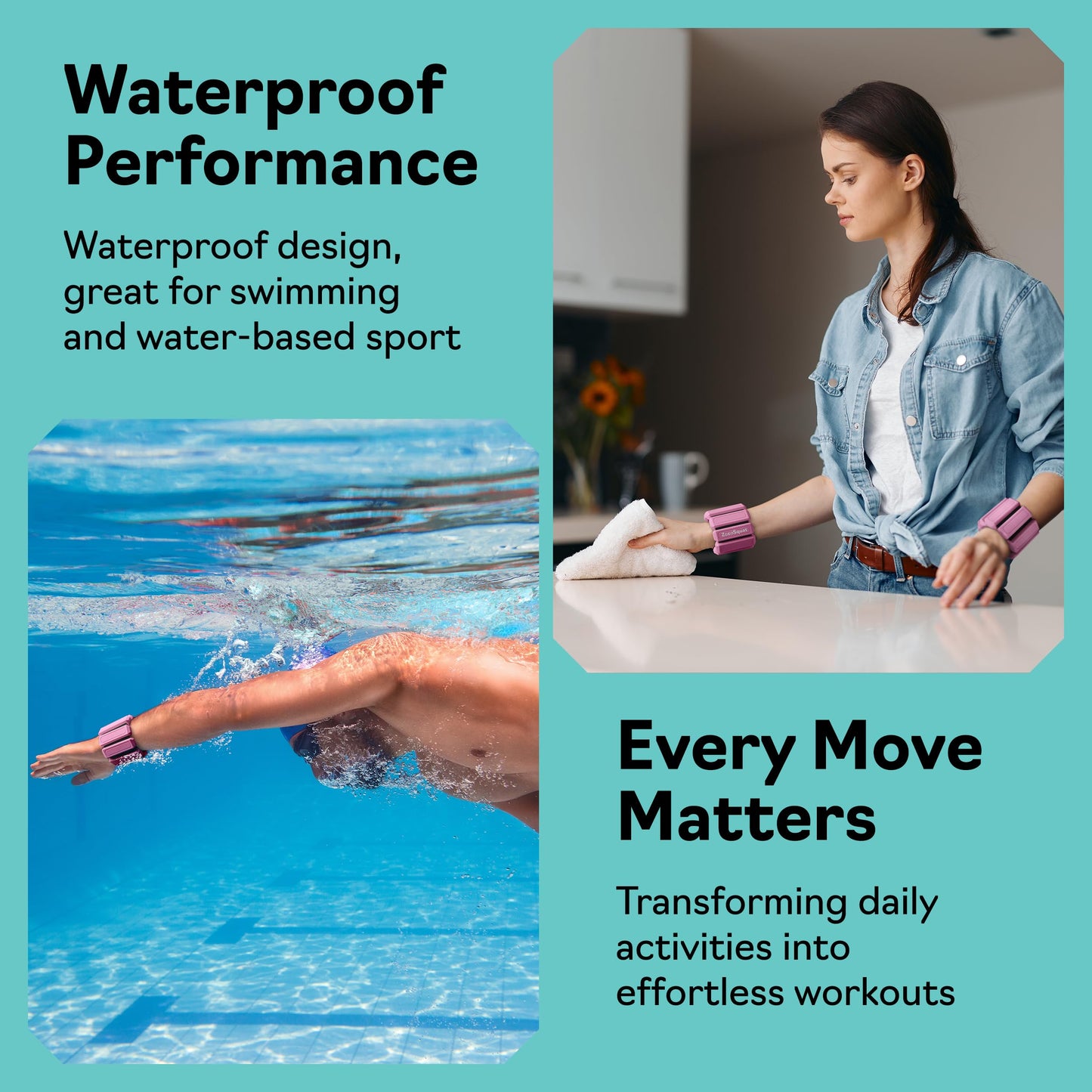 Ankle Weights for Women and Wrist Weights for Women at Home - Arm and Leg Weights, Non-Slip Desig, Set of 2 (1 lb each)