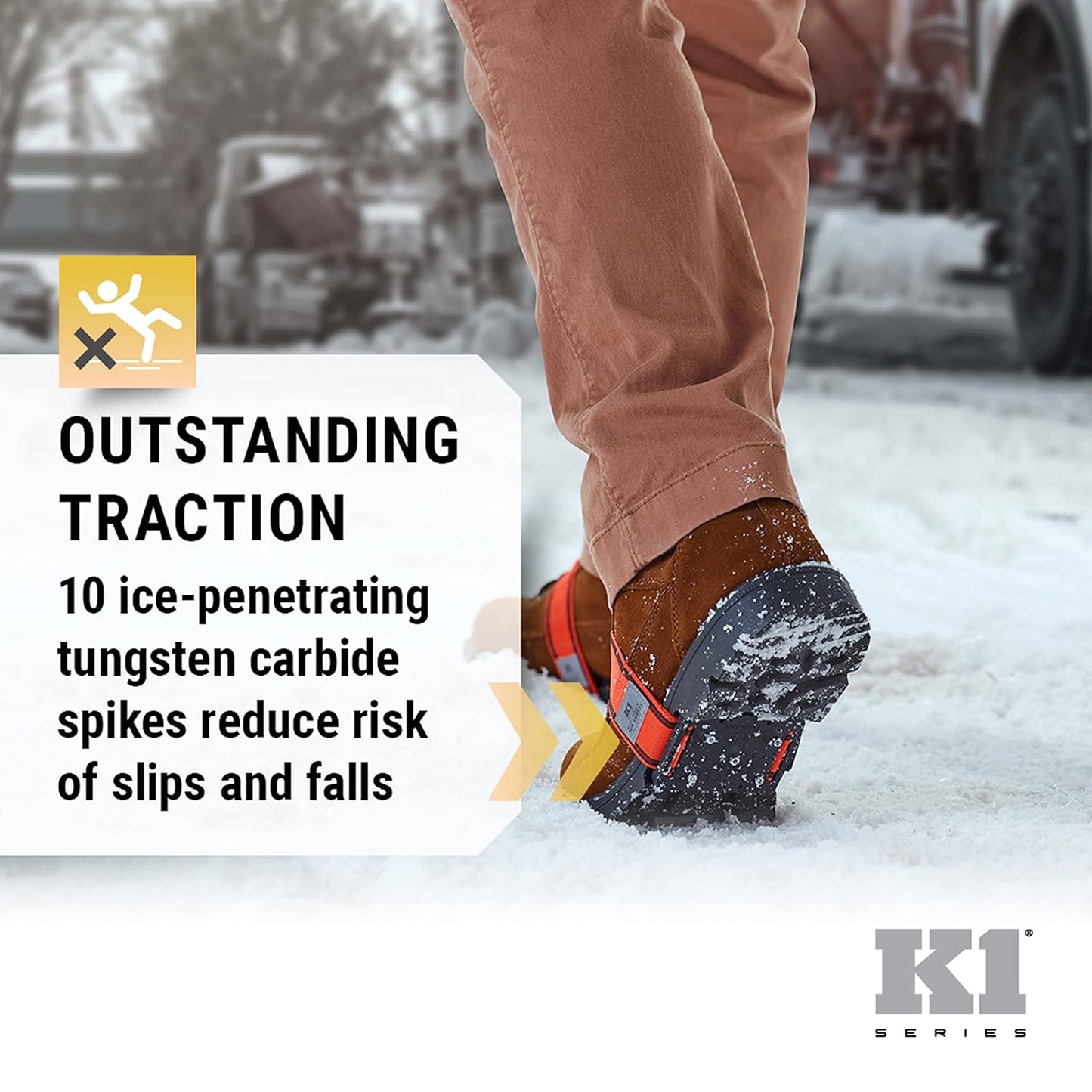 K1 Mid-Sole Ice Cleats for Men & Women - Rotatable Traction Aids For Winter Snow - Hi Vis - Low Profile