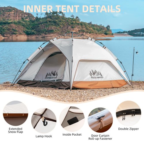 ROCKBROS Camping Tent for 2-3 Person, Waterproof Easy Up Instant Tent Windproof & Sunproof Cabin Tent for Family, Traveling, Outdoor, Hiking