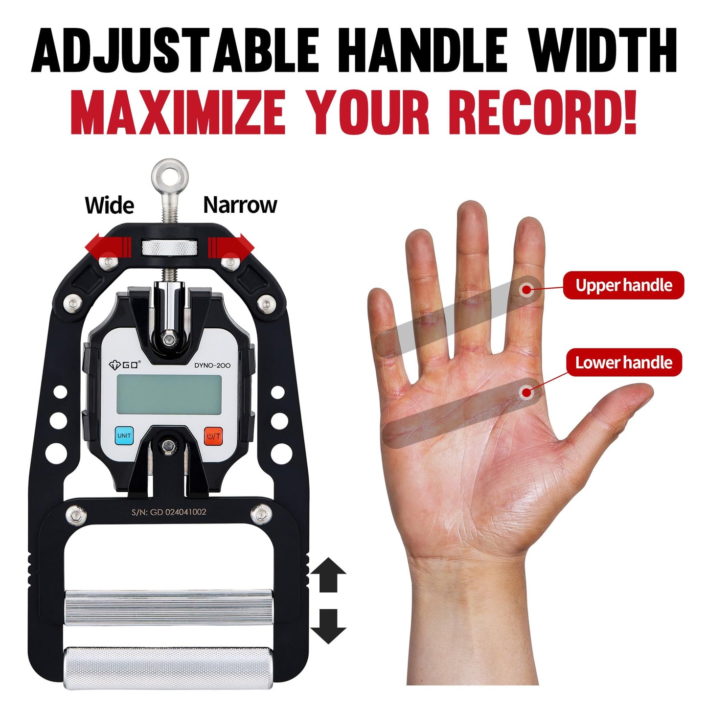 (NEW) GD DYNO-200 Digital Hand Dynamometer Grip Strength Measurement Electronic Hand Grip Strength Tester Grip Strengthener Hand Exerciser 440 Lbs (200 Kgs)