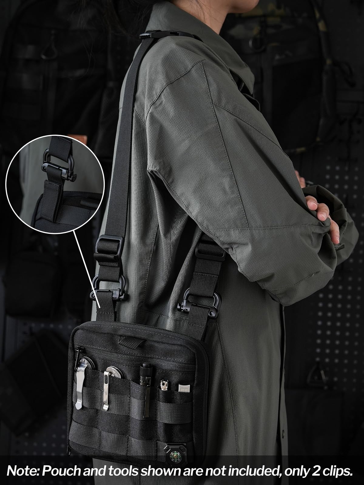 VIPERADE VAB3 2-Pack Tactical Molle D-Ring, Molle Belt Clip Key Buckle, Tactical Nylon Webbing Buckle for Molle Bags, Webbing Attachment Strap, Backpack Accessories (Black)