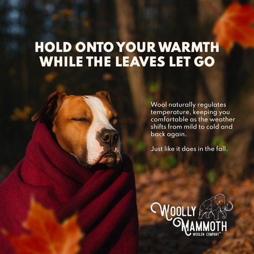 Woolly Mammoth Wool Blanket - 50% Wool, Warm Thick Travel & Outdoor Cover - Machine-Washable Winter Throw (85 x 47 in, Grey/White/Red)