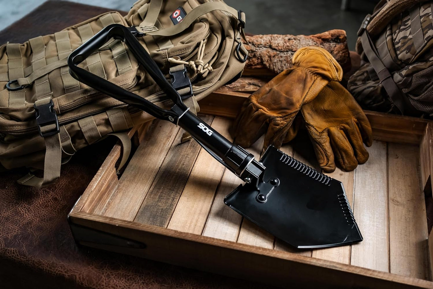 SOG Entrenching Tool- 18.25 Inch Folding Survival Shovel with Wood Saw Edge and Tactical Shovel Carry Case- Black (F08-N)