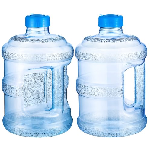 Bokon 2 Pieces gallon water jugs Round Plastic Water Bottle with Handle Screw Cap Reusable Large Capacity Bottle for Camping Outdoor Travel Gym Use(1 Gallon)