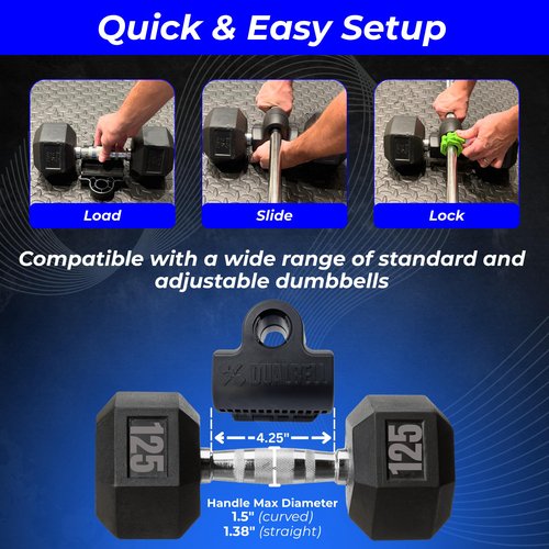 DUALBELL Superset Dumbbell Converters- for 1" bars- hold up to 500lbs- Dumbbell to Barbell Adapters -Connect dumbbells to a 1" standard diameter bar to use in place of weight plates (Black)