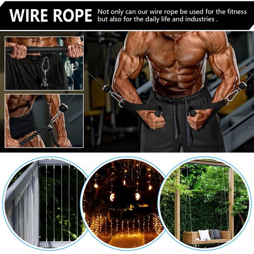 Taeku Fitness Pulley Cable, Heavy-Duty 6mm Steel Wire Rope for Home Gym, Adjustable Replacement Cable for Weightlifting, LAT Pulldown, and Cable Machine Accessories (60in)