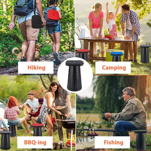 Outward Gear Portable Collapsible Stool Set - Heavy Duty Square Collapsible Stool + Thick Seat Cushion - 550lbs Load Capacity for Camping Picnic Gardening Travel (Black/Black)
