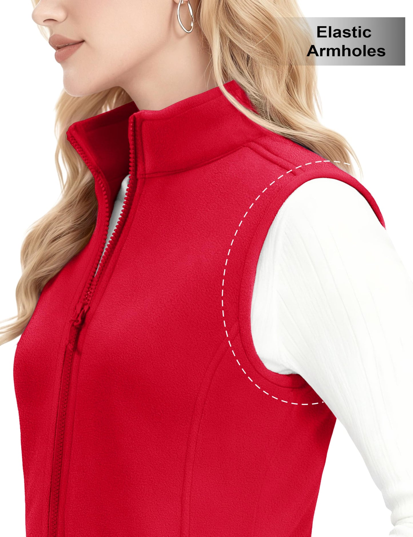 MAGCOMSEN Red Vest Women Sleeveless Polar Fleece Vests with Zipper Stand Collar Fall Winter Jacket Outerwear Warm