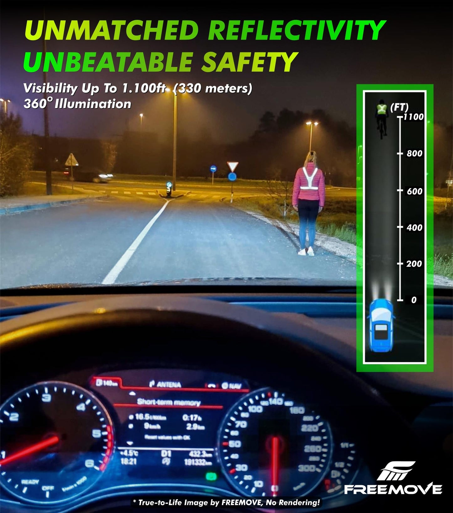 FREEMOVE LED Reflective Running Light-Up Vest, USB Rechargeable, Fully Adjustable, Highly Visible Running Reflective Safety Gear, for Night Running, Cycling, Biking, Walking for Men, Women and Kids