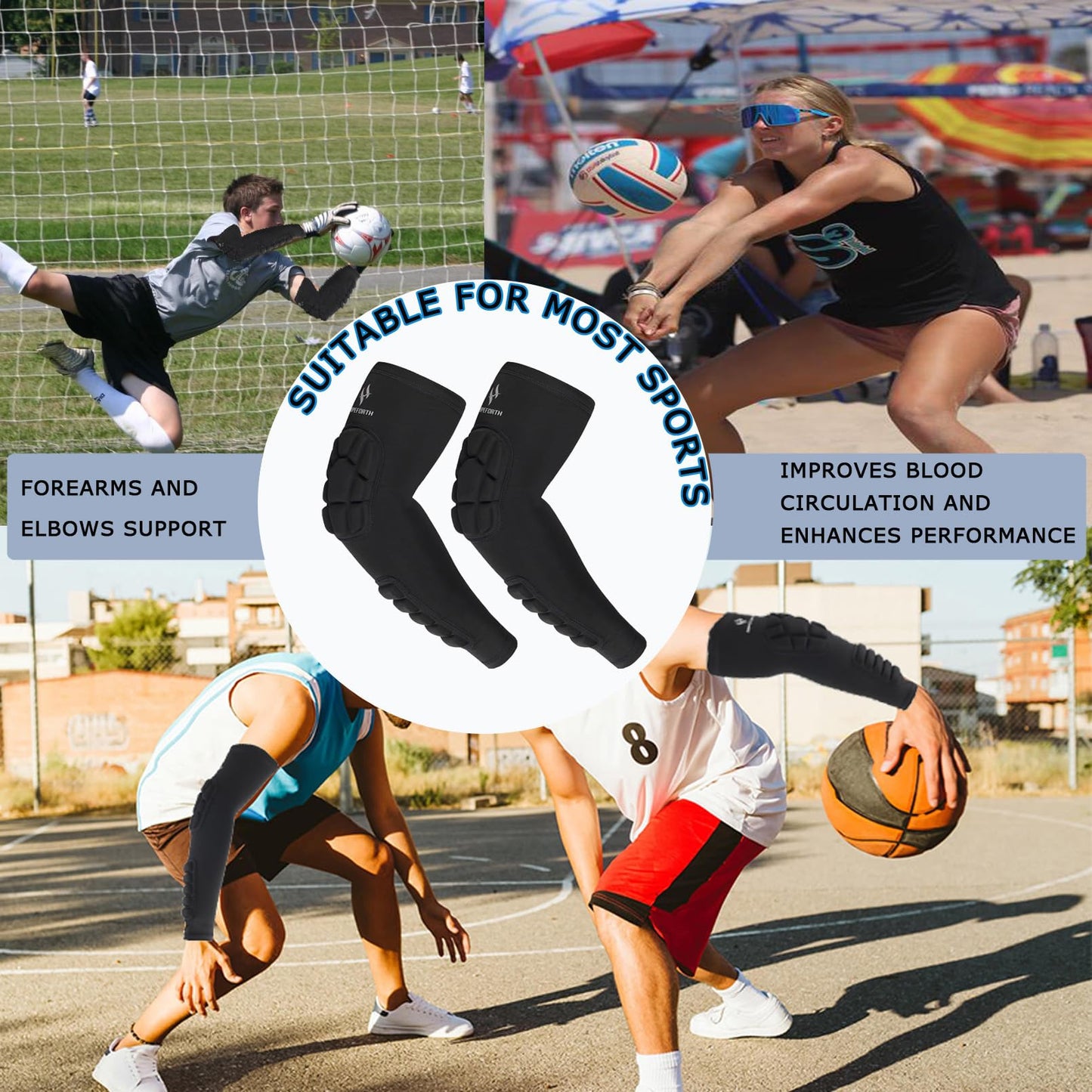 HOPEFORTH 2PCS Padded Elbow Forearm Sleeves Compression Arm Protective Support