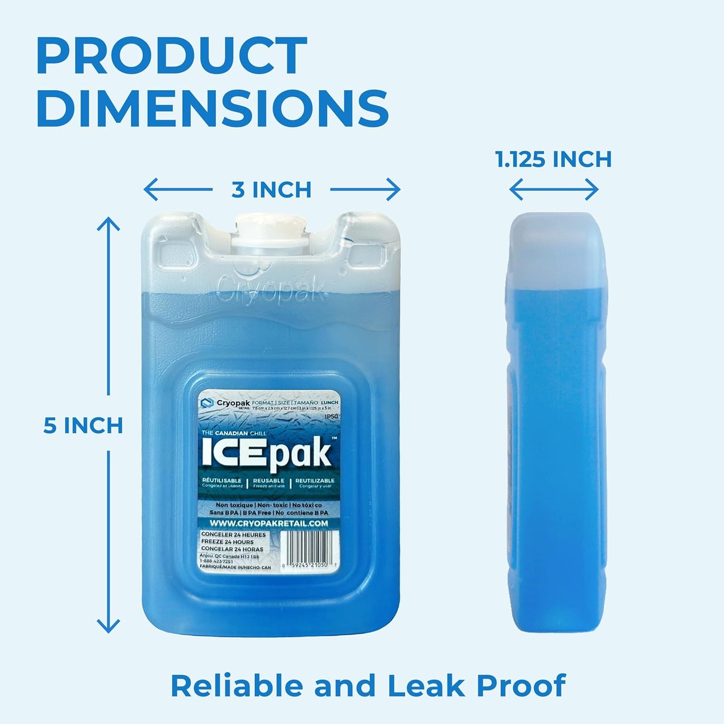 Cryopak ICEpak Large Hard Shell Reusable Ice Packs for Coolers and Lunch Box Use, Freezer Safe Gel Design, Professional Grade Cooling, Non-Toxic and BPA Free, Essential Travel Accessories, Large