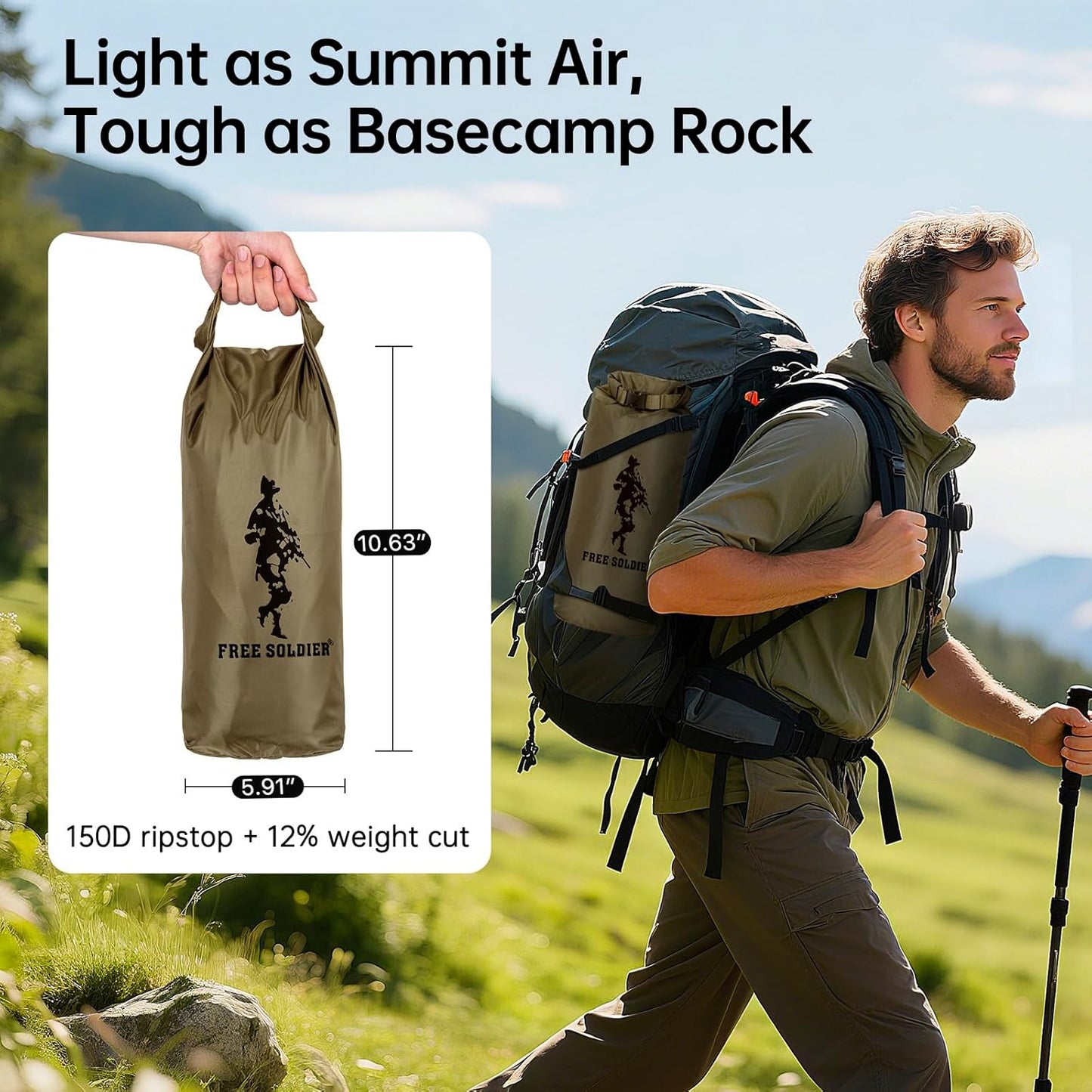 FREE SOLDIER Waterproof Portable Tarp Multifunctional Outdoor Camping Traveling Awning Backpacking Tarp Shelter Rain (Brown 10×10.5ft)