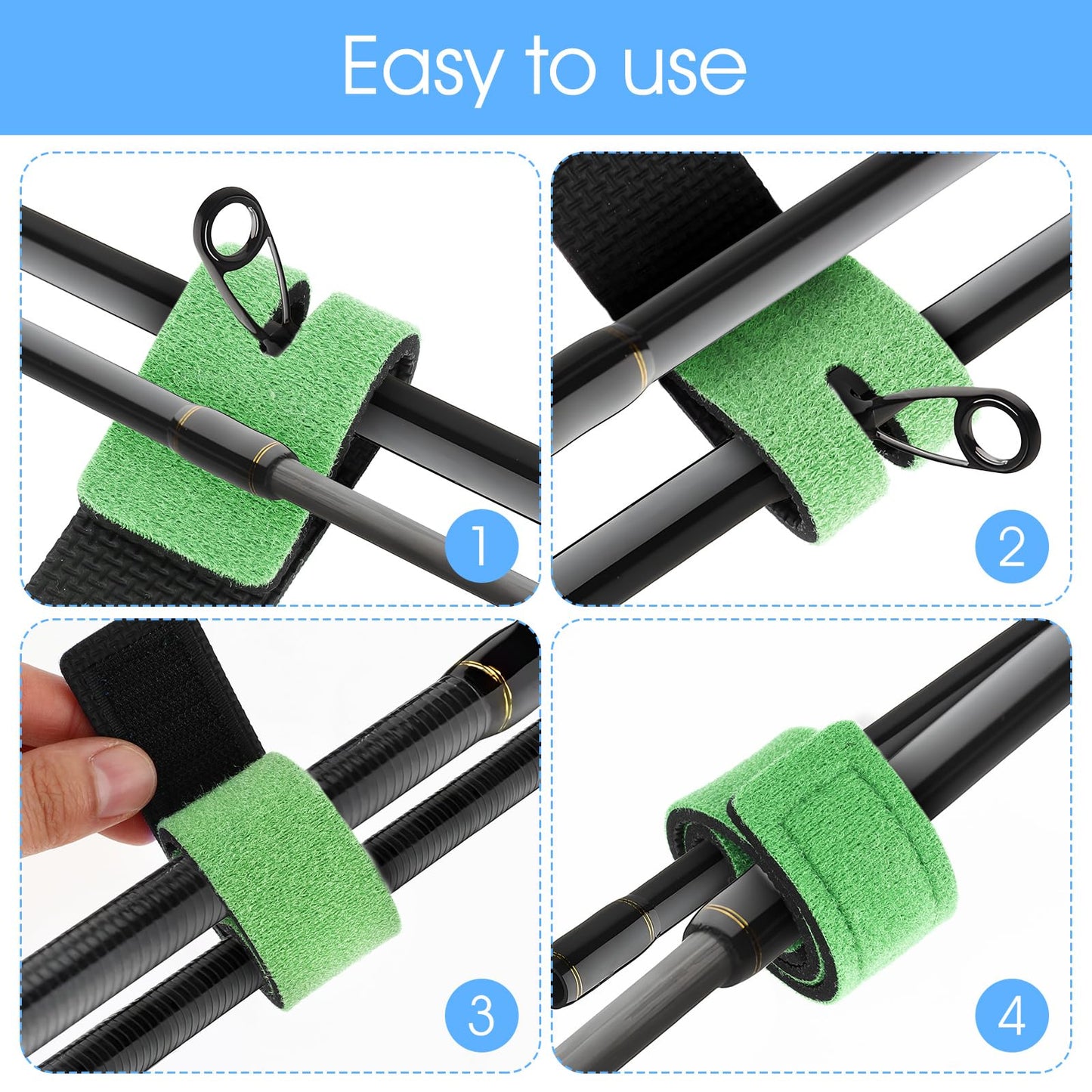 Jeffdad 12 Pcs Fishing Rod Straps, Fishing Rod Ties, Fishing Belt Fishing Rod Holder Strap, Elastic Fishing Tackle Ties Casting Rod Bands