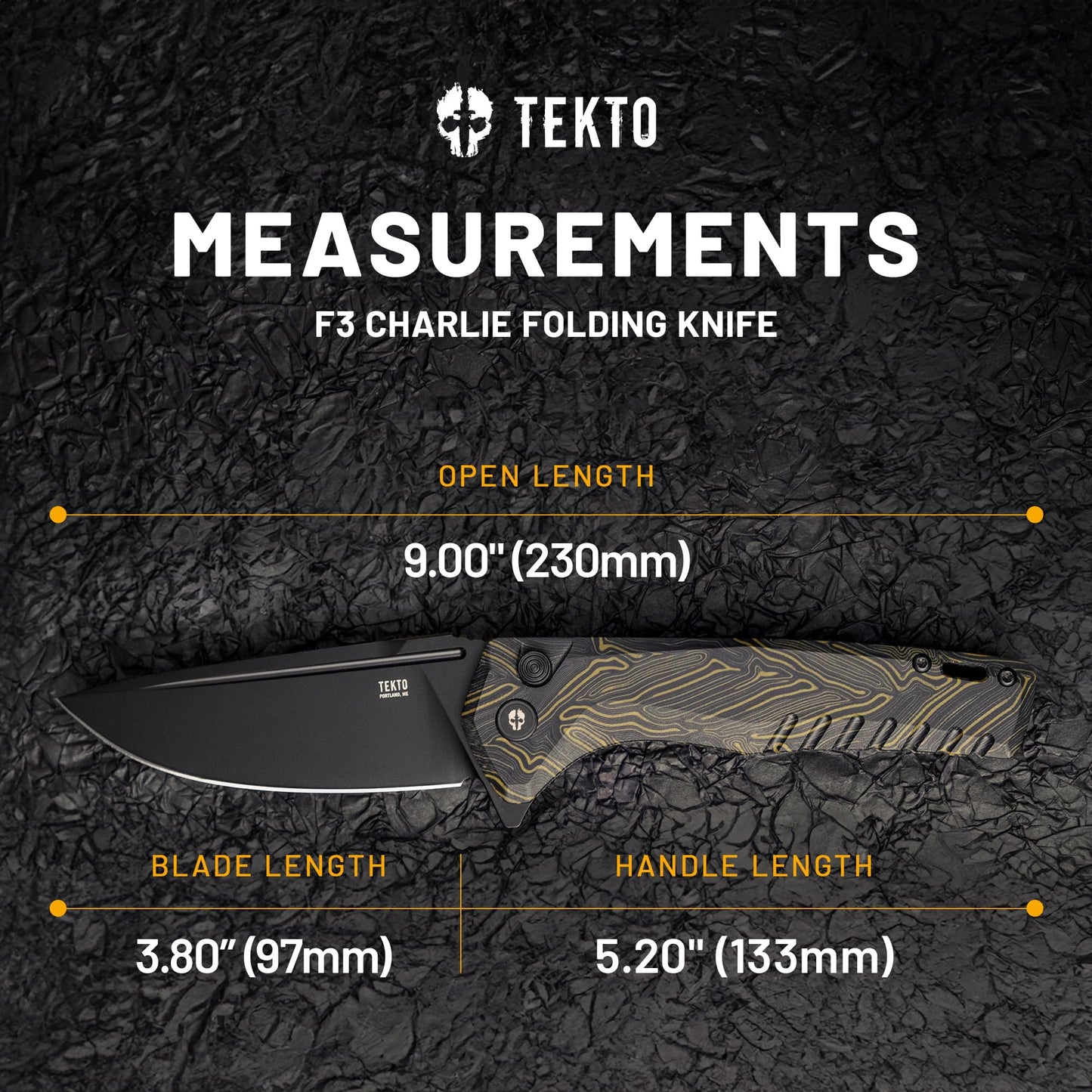 TEKTO F3 Charlie Button Lock Folding Knife, Oversized Fine Edge Blade, Tactical Damascus G10 Handle - Easy Open Pocket Knife with Titanium Coated D2 Steel & Black Titanium Barrel Spacers