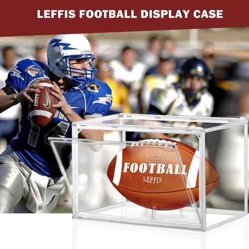 Leffis Football Display Case, Football Case Display Case, Memorabilia Display Cases with Magnetic Door and Removable Football Stand for Autographed Football (Assembly Required)