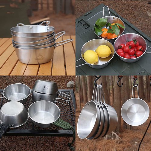 Pubgeer Camping Bowls 31oz (4 pack) - Nesting Stainless Steel bowl with Handles | Outdoor Sierra Cup | Ideal for RV Travel, Camping, and Backpacking | Makgeolli Bowls | Soup Bowls