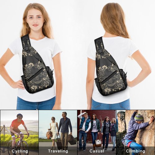 Yamegoun Skull Sling Bag Travel Sling Backpack Crossbody Bag Shoulder Pack Hiking chest Daypack for Women Men Waterproof Adjustable Lightweight Cycling Runners Climbing
