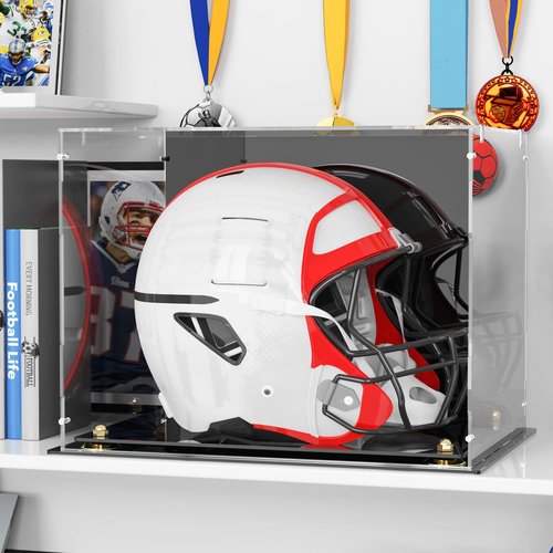 Putros Football Helmet Display Case Full Size with Mirror Back and Black Base Acrylic Dust-Proof Display Case for Sports Collectibles