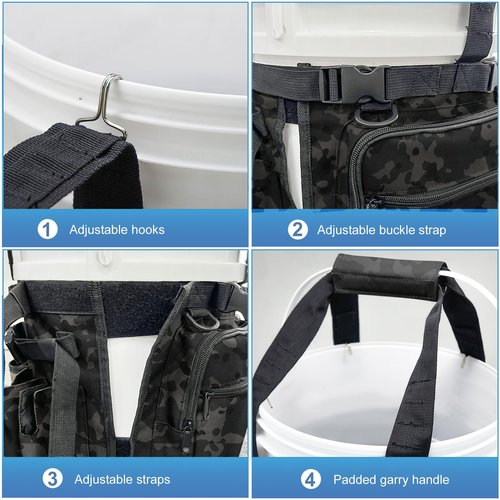 WTVIDAS Fishing Bucket Organizer with Top Cover, Ice Fishing Tackle Bag with Rod & Plier Holder, Multi-Pockets for 5 Gallon Bucket Fish Gear & Accessories