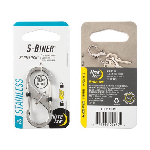 Nite Ize S-Biner SlideLock Stainless Steel - Secure Key Holder Carabiner with SlideLocks - Key & Keychain Organizer - Lockable Carabiner for Daily Use - 10lb Weight Rating - Size 2, Stainless (5 Pack)