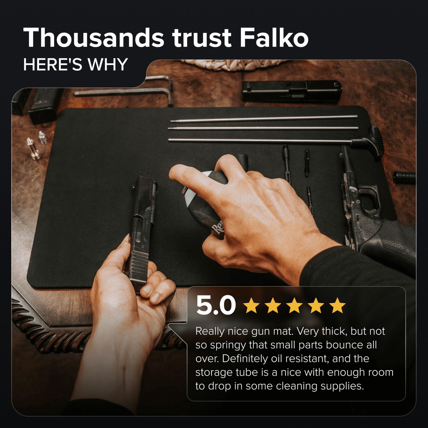 Falko Tactical Premium Gun Cleaning Mat (3 Sizes) - 2X Thicker, Oil and Solvent Resistant - Non Slip, Perfect Gun Mat for Cleaning - (Handgun, Rifle and XL Firearms)