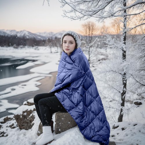 Blue Ridge Activ Fluffy 650 Fill Power Outdoor Packable Down Throw Blanket for Camping Hiking with Carrying Pouch - Lightweight and Durable Blanket 60" x 70" for Traveling, Beach Trips