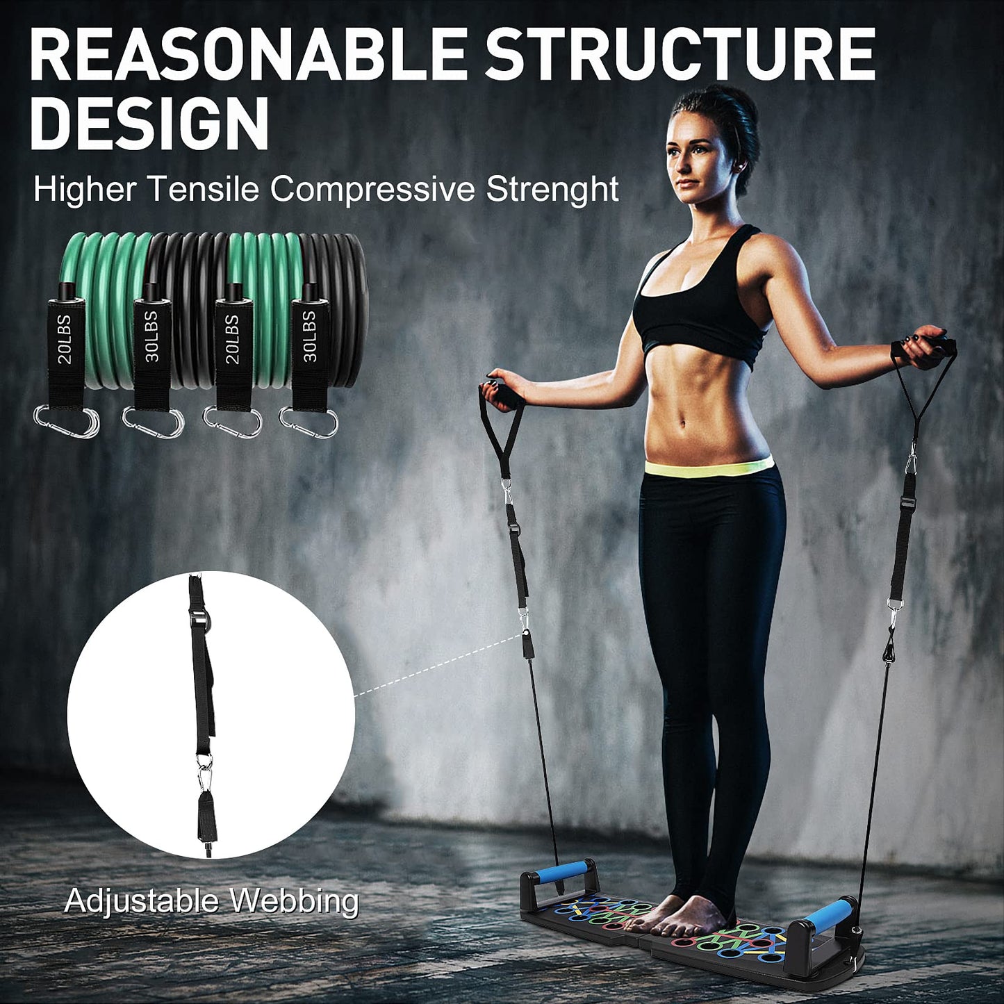 Fueti Home Gym Equipment, with Automatic Count Push Up Board, 30 in 1 Home Workout Set with Foldable Push Up Bar, Resistance Band, Jump Rope, Drawstring Bag, Back, Abdominal Workout