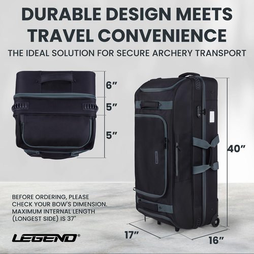 Legend Boway Roller Bow Case for Compound Bow - Durable Compound Bow Cases with Wheels, Multiple Compartments & Pockets, Padding & Fastening Straps, Airline Approved Bow Case for Travel with TSA Lock