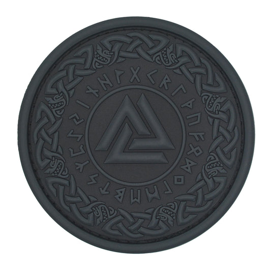 ATHIPATCHES Military Morale Patch - Black Viking Odin Valknut Symbol Celtic Art PVC Rubber Tactical Emblem with Hook and Loop Fastener Backing, PMP001