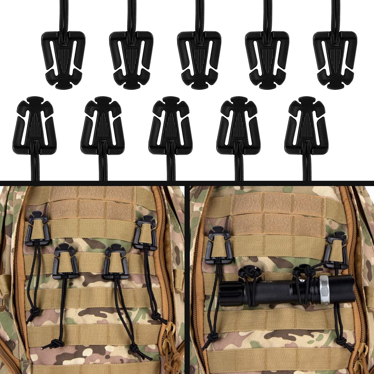 IronSeals 10 Pack Triangle Shape Tactical Gear Clip Backpack Webbing Attachments for 1 inch Molle Webbing