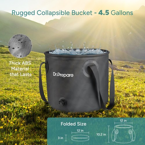 DR.PREPARE Portable Shower for Camping, Camping Shower with 4.5 Gallons Foldable Bucket, USB Rechargeable Battery, 2 Shower Heads, Outdoor Camp Showers for Hiking, Travel, Climbing, Pet Cleaning