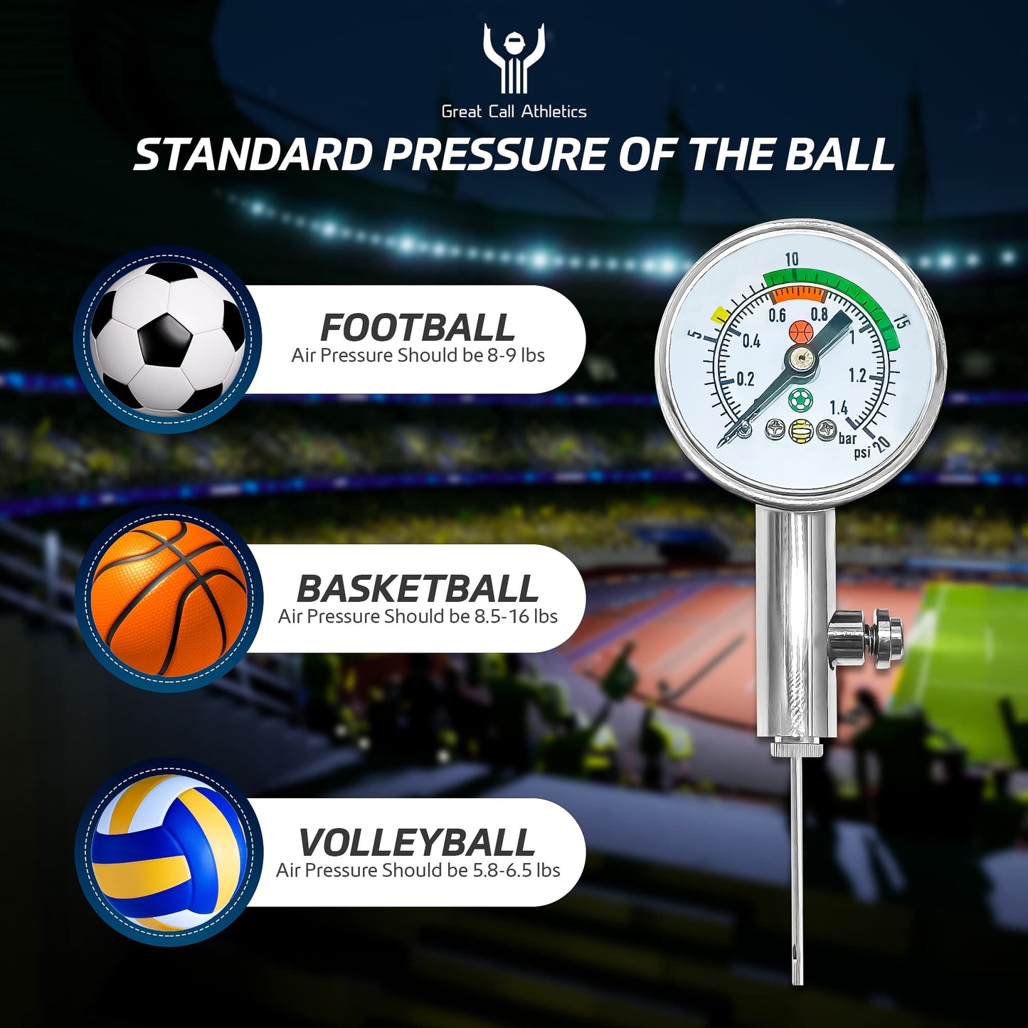 Great Call Athletics | Pro Digital Ball Pressure Gauge | 2 Pack | Air Barometer Tool Basketball Football Volleyball Soccer