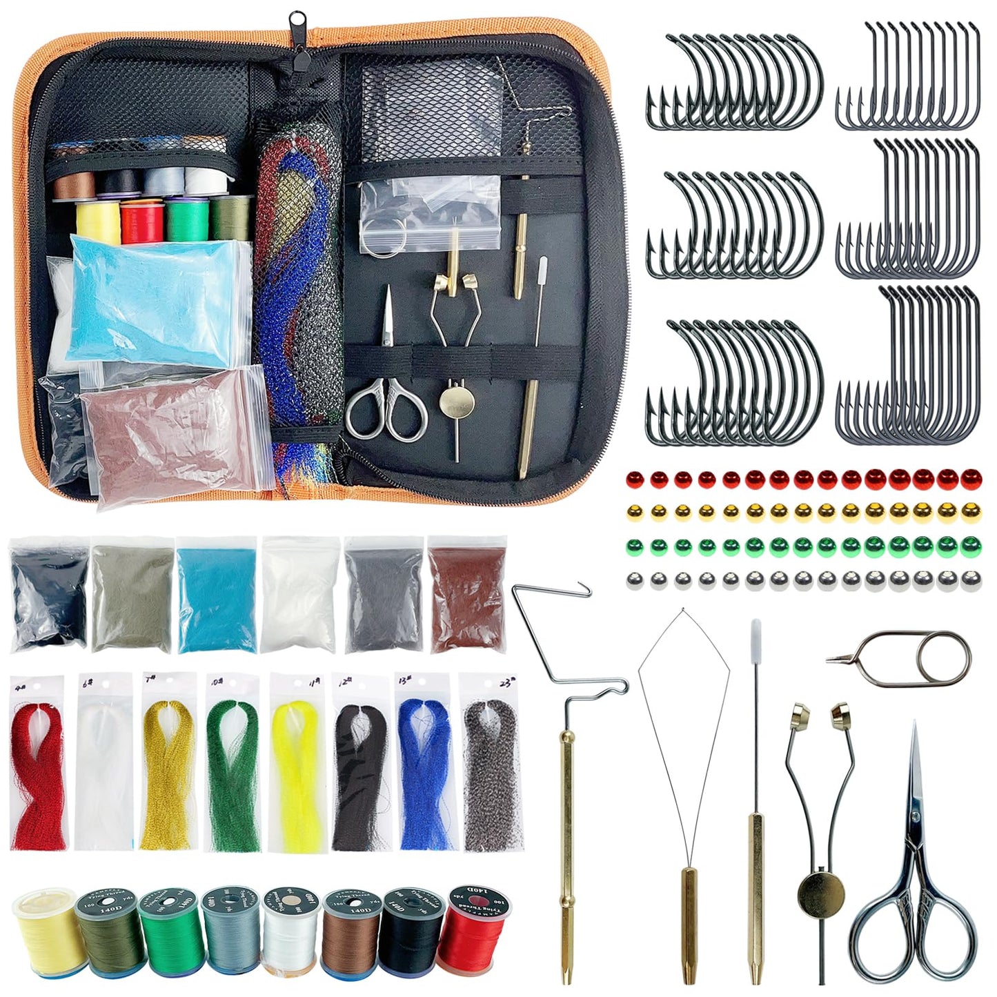 FREE FISHER Fly Tying Kit Material Tools Kit Bobbin Fly Hooks Scissors Fly Beads Threader Needle Whip Finisher Fly Fishing Flies Starter Making Kit 149Pcs with Carry Bag