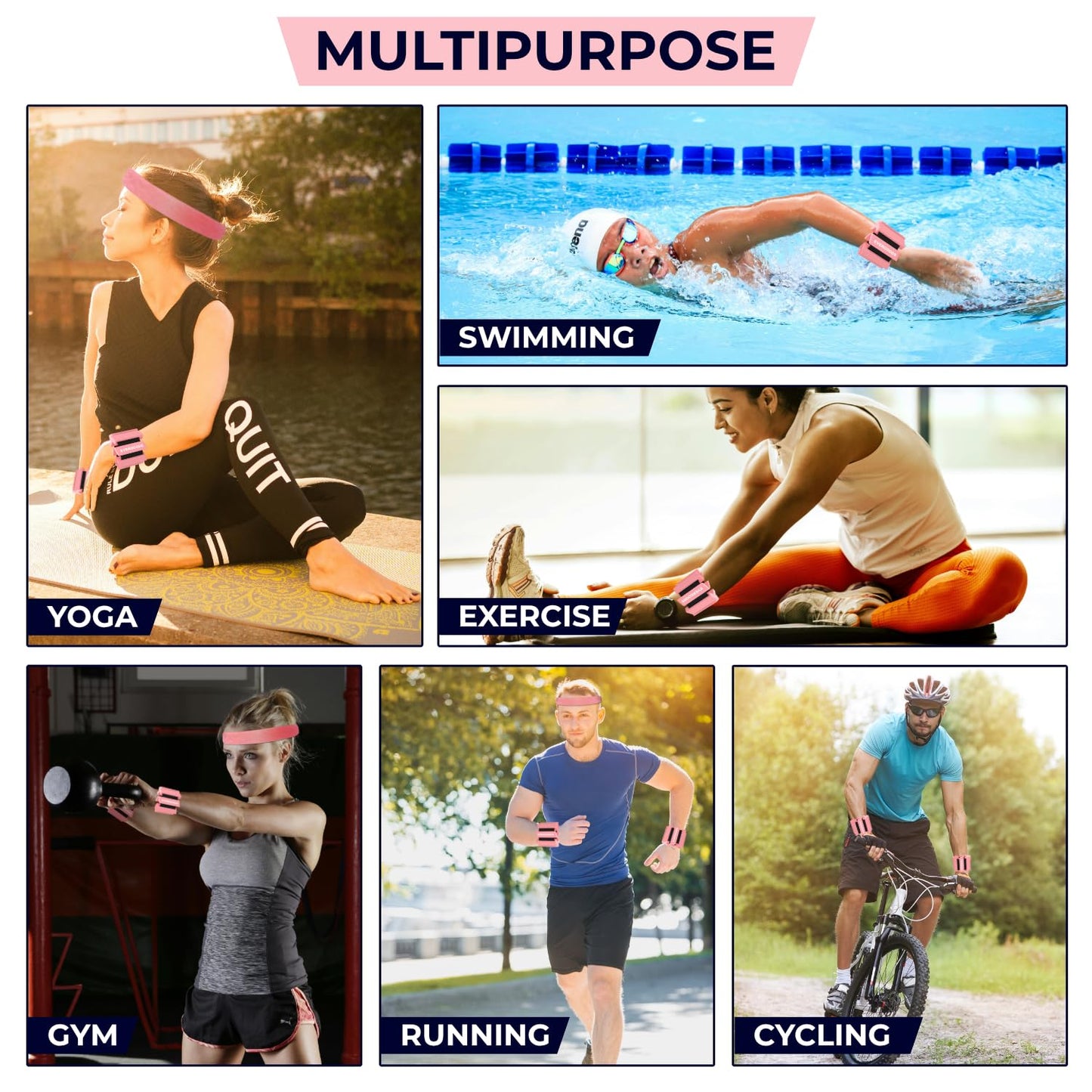 Evergoods Wrist and Ankle Weights for Women and Men, Set of 2 (1lb Each) Wrist Weights with Sweatband, Adjustable Strap Leg Weights Perfect for Yoga, Pilates, Dance, Pool Workouts, and Jogging (Light Pink)