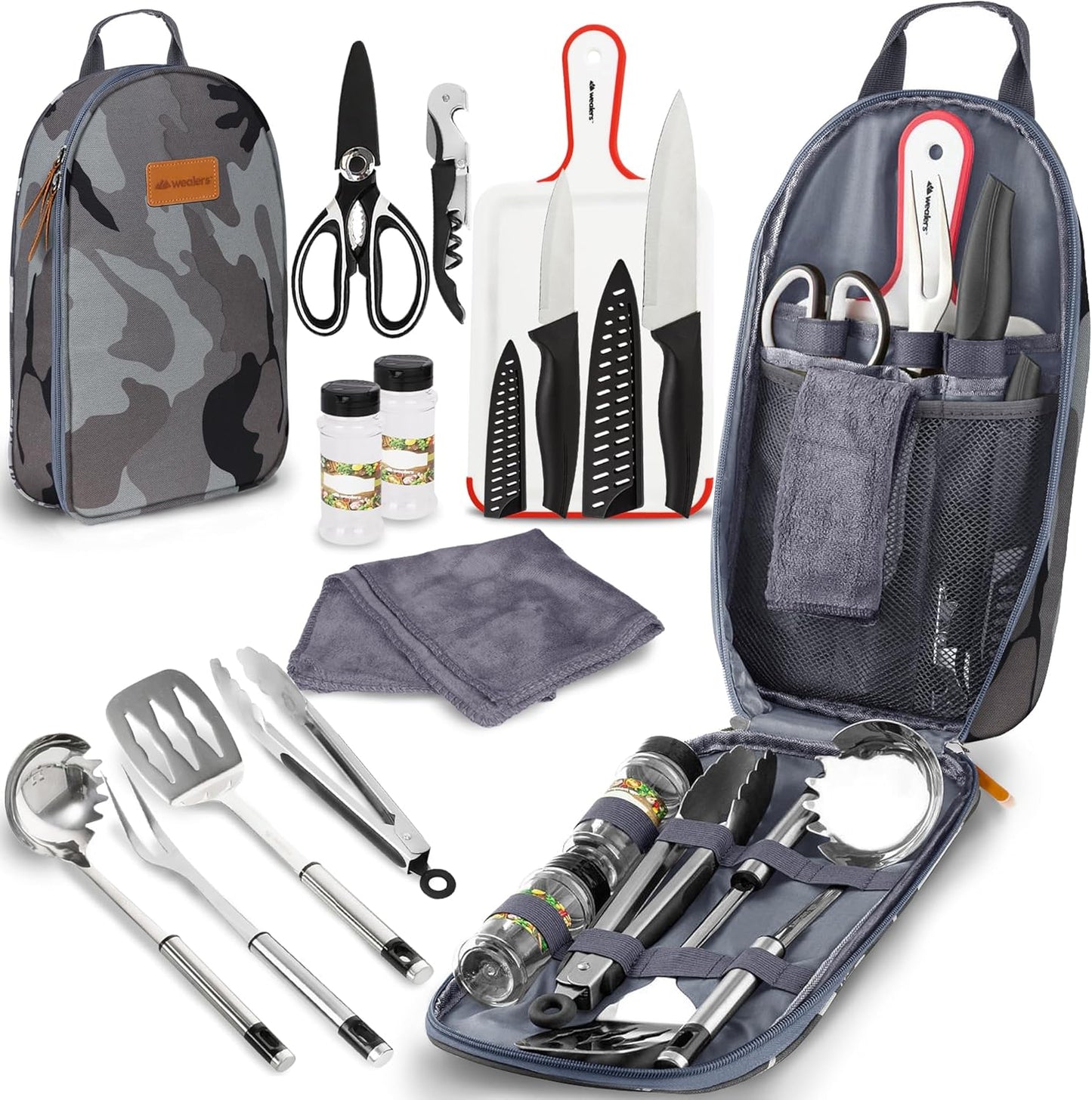Portable Camp Kitchen Utensil Set - Compact BBQ Accessories & Travel Organizer for Hiking & Backpacking